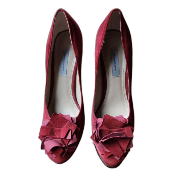 Classiques Entier Heels Platform‎ Stilettos Red Pink Burgundy Suede Flower 7.5 - Picture 3 of 12
